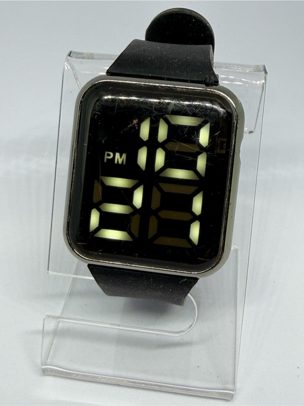 Unisex Black LED Square Digital Watch w/ Silicone Band (Missing Button, Scratch)